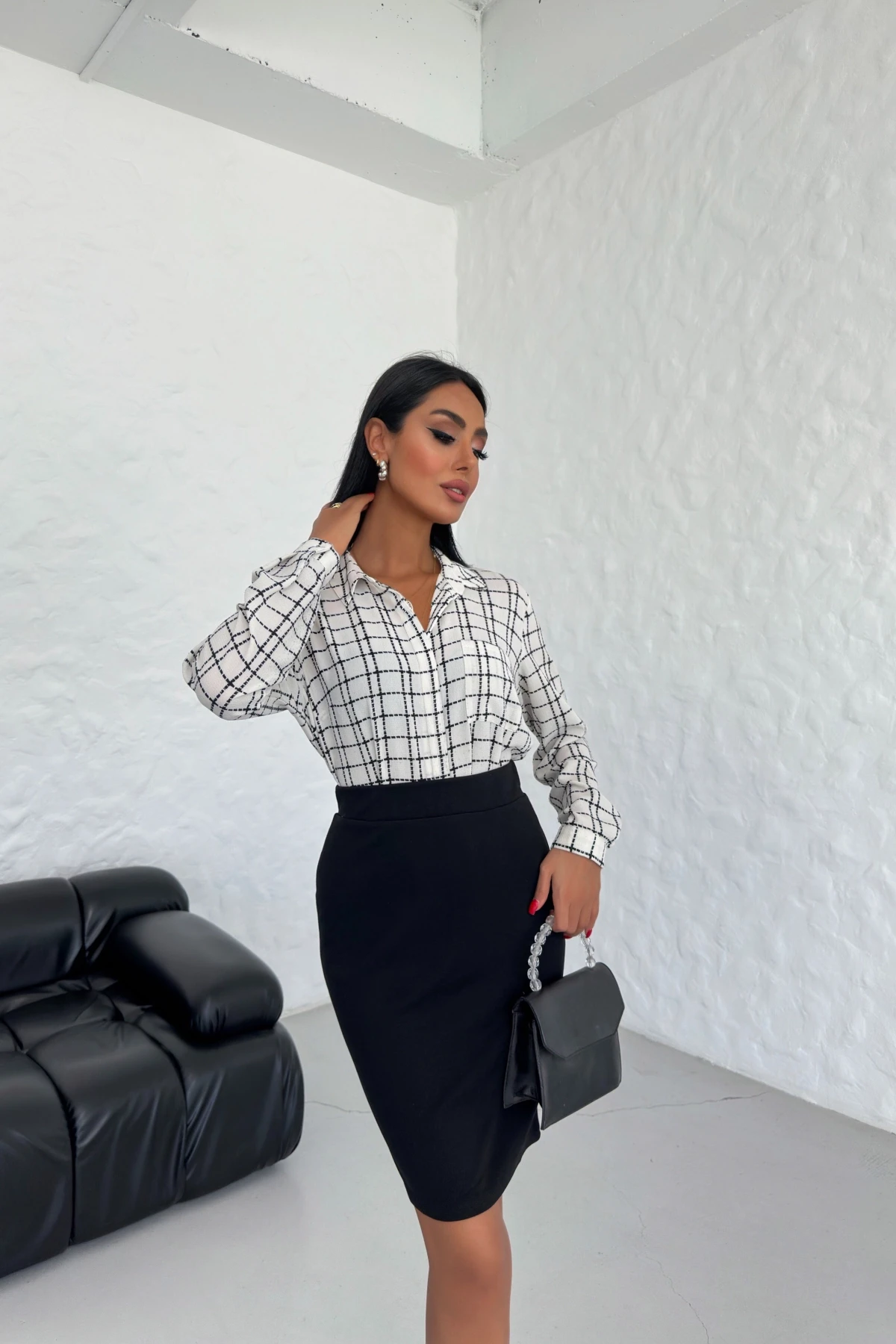 Beli Lastikli Likralı Kısa Streç Kalem Etek