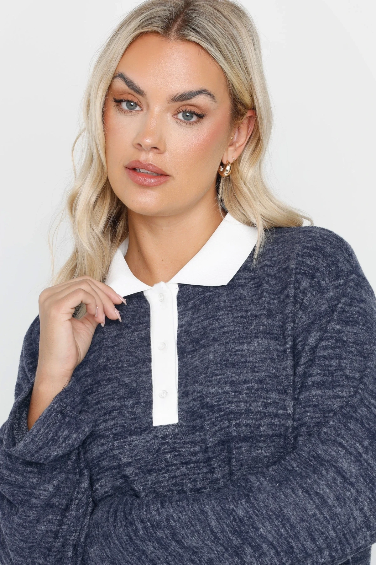 Büyük Beden Gömlek Yaka Uzun Kollu Yumuşak Dokulu Kazak 285043