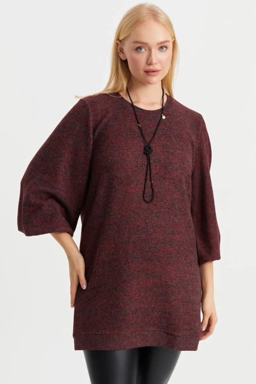 Uzun Balon Kol Bisiklet Yaka Yumuşak Dokulu Uzun Triko Kazak IHR-23Y-IZ19BIG