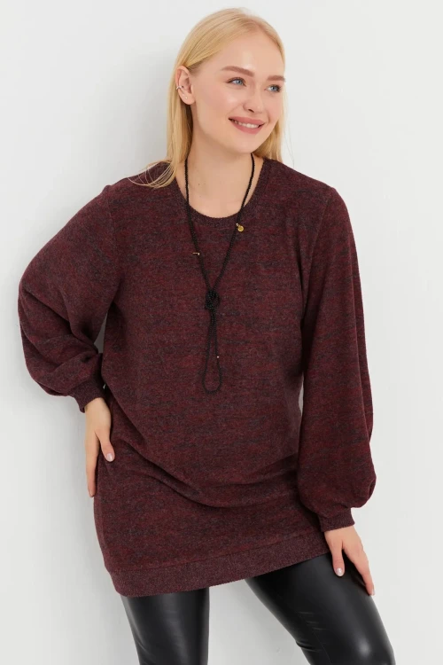 Uzun Balon Kol Bisiklet Yaka Yumuşak Dokulu Uzun Triko Kazak IHR-23Y-IZ19BIG