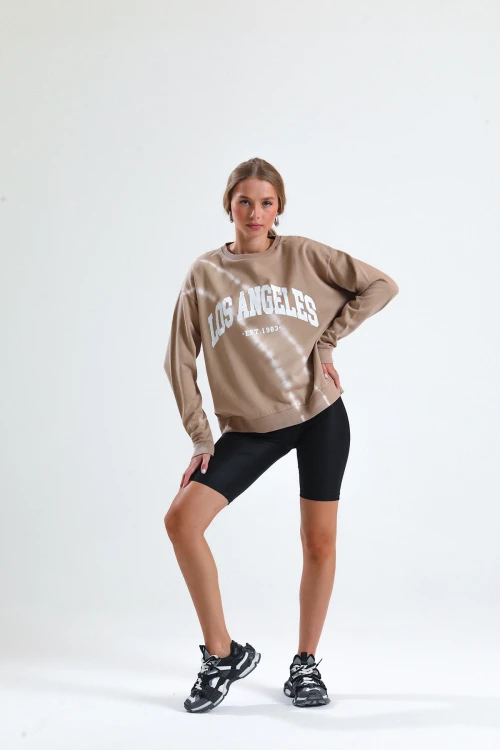 Bisiklet Yaka Yazı Baskılı Batik Desenli İnce Sweatshirt 1331