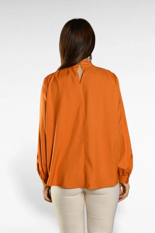 Bol Kalıp Saten Görünümlü Uzun Kollu Boğazlı Bluz SBD-DIOR-302