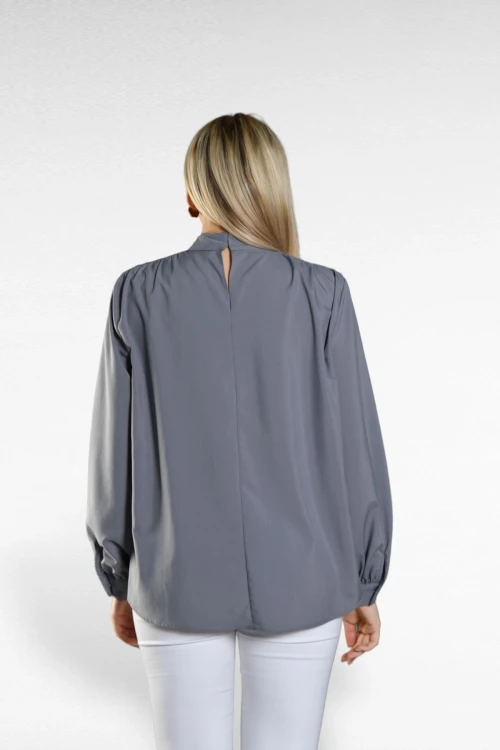 Bol Kalıp Saten Görünümlü Uzun Kollu Boğazlı Bluz SBD-DIOR-302