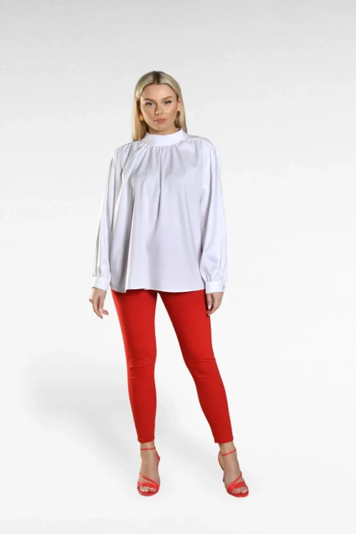 Bol Kalıp Saten Görünümlü Uzun Kollu Boğazlı Bluz SBD-DIOR-302