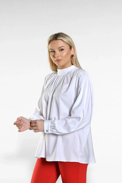 Bol Kalıp Saten Görünümlü Uzun Kollu Boğazlı Bluz SBD-DIOR-302
