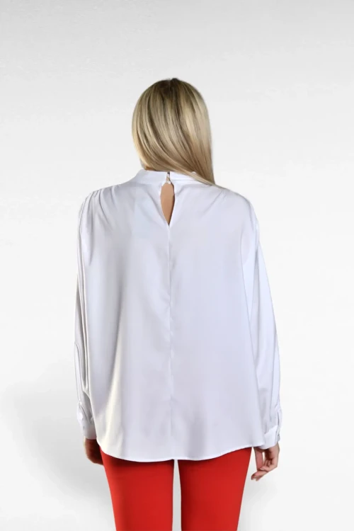 Bol Kalıp Saten Görünümlü Uzun Kollu Boğazlı Bluz SBD-DIOR-302