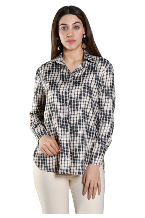 Bol Kalıp Arkası Uzun Desenli Uzun Kollu Gömlek SBD-DIOR-201S