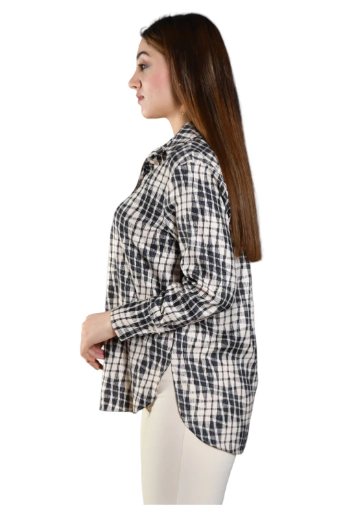 Bol Kalıp Arkası Uzun Desenli Uzun Kollu Gömlek SBD-DIOR-201S