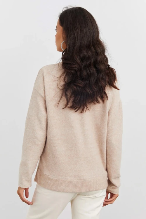 Boncuk İşlemeli Bisiklet Yaka Uzun Kollu Yumuşak Dokulu Örme Sweatshirt IZ6505
