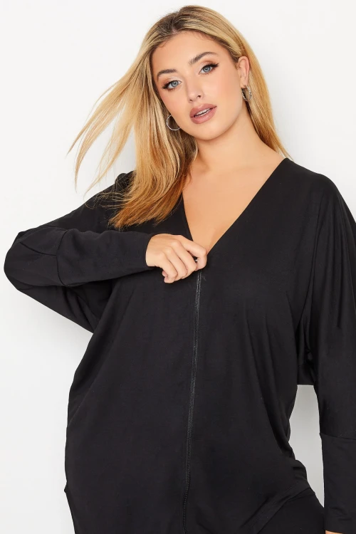 Büyük Beden Asimetrik Kesim Fermuarlı Uzun Kollu Hırka 301221