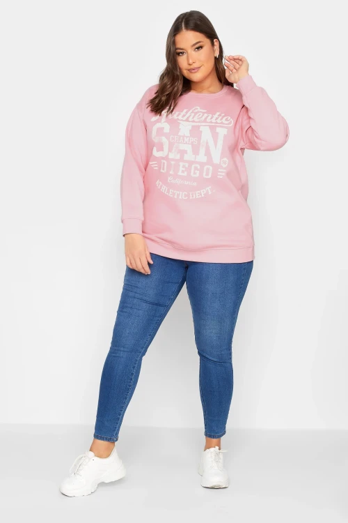 Büyük Beden Önü Yazı Baskılı Bisiklet Yaka Sweatshirt 301939