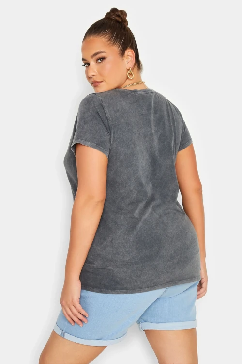 Büyük Beden Önü Baskılı Bisiklet Yaka Yarım Kol Yıkamalı T-shirt 302192