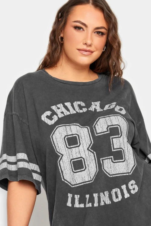 Büyük Beden Önü Baskılı Bisiklet Yaka Yarım Kollu Uzun Kesim T-Shirt 302197