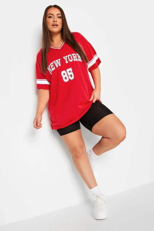 Büyük Beden Önü Baskılı V Yaka Yarım Kollu Uzun Kesim T-Shirt 321023