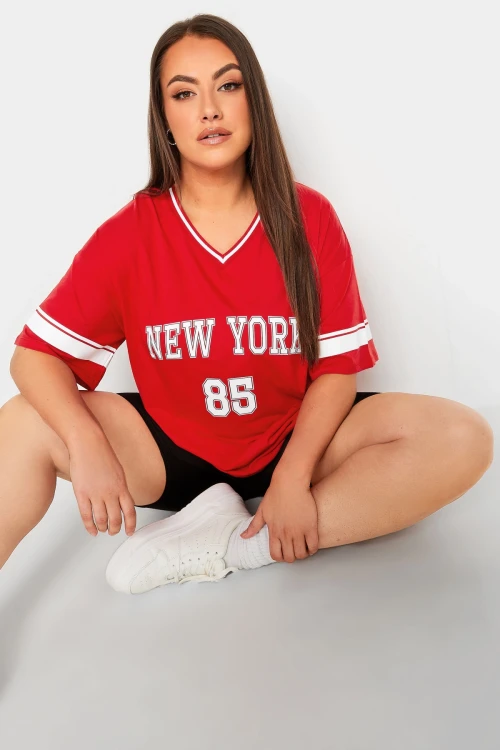 Büyük Beden Önü Baskılı V Yaka Yarım Kollu Uzun Kesim T-Shirt 321023