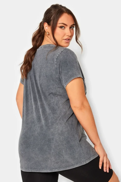 Büyük Beden Yazı Baskılı Yıkamalı Yarım Kollu Bisiklet Yaka T-shirt 302196