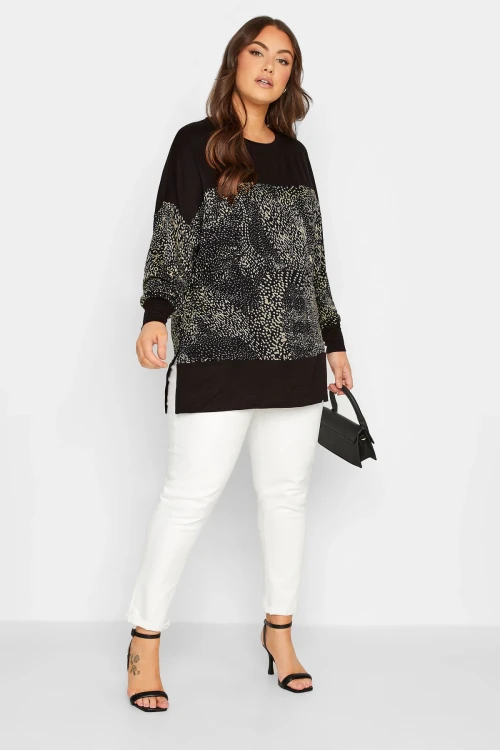 Büyük Beden Desenli Esnek Kumaş Uzun Bluz 301528