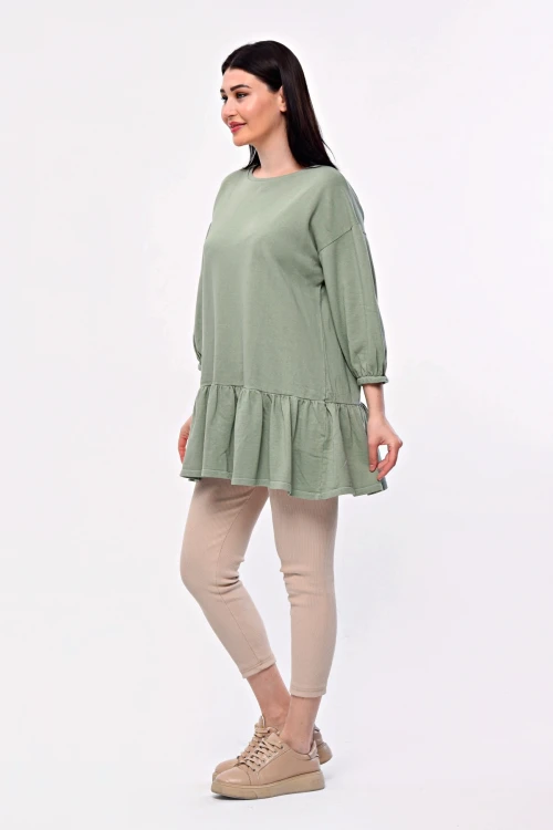 Büyük Beden Eteği Fırfır Detaylı Yarım Balon Kol Bluz 171915