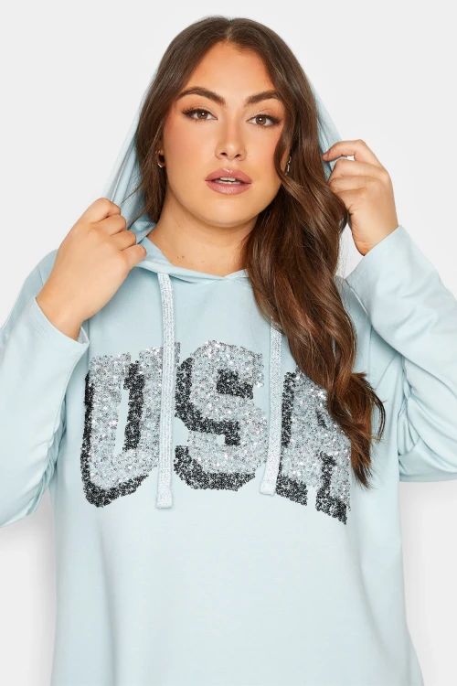 Büyük Beden Kapüşonlu Payet Detaylı Uzun Kollu Sweatshirt 301769