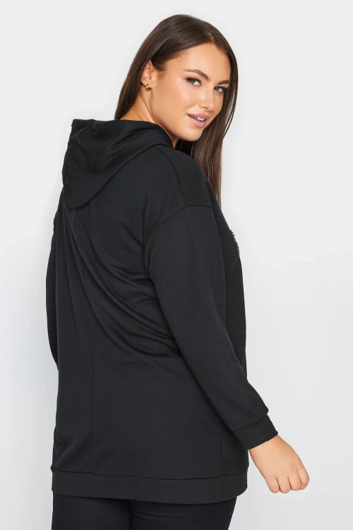 Büyük Beden Kapüşonlu Payet Ve Yazı Detaylı Uzun Kollu Cepli Sweatshirt 302568