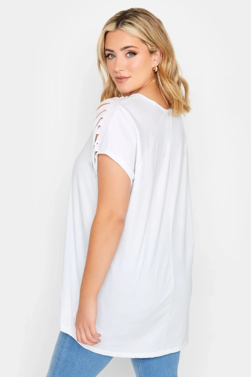 Büyük Beden Kesik Omuz Detaylı Bisiklet Yaka Yarım Kollu T-shirt 320942