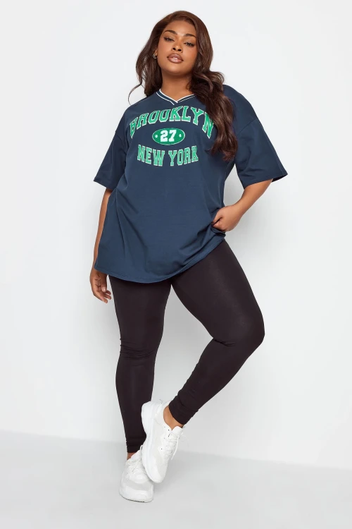 Büyük Beden Önü Baskılı V Yaka Yarım Kollu Uzun Kesim T-Shirt 302502