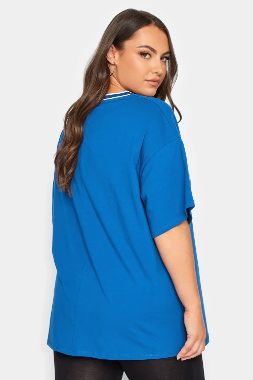 Büyük Beden Önü Baskılı V Yaka Yarım Kollu Uzun Kesim T-Shirt 302503