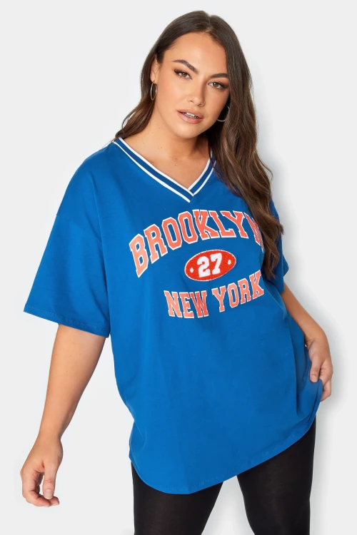 Büyük Beden Önü Baskılı V Yaka Yarım Kollu Uzun Kesim T-Shirt 302503