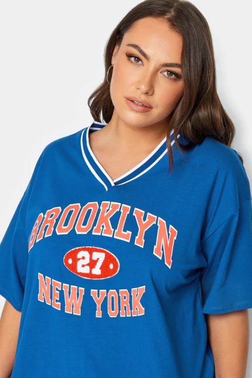 Büyük Beden Önü Baskılı V Yaka Yarım Kollu Uzun Kesim T-Shirt 302503