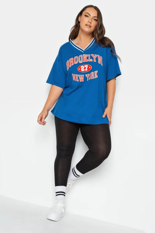 Büyük Beden Önü Baskılı V Yaka Yarım Kollu Uzun Kesim T-Shirt 302503