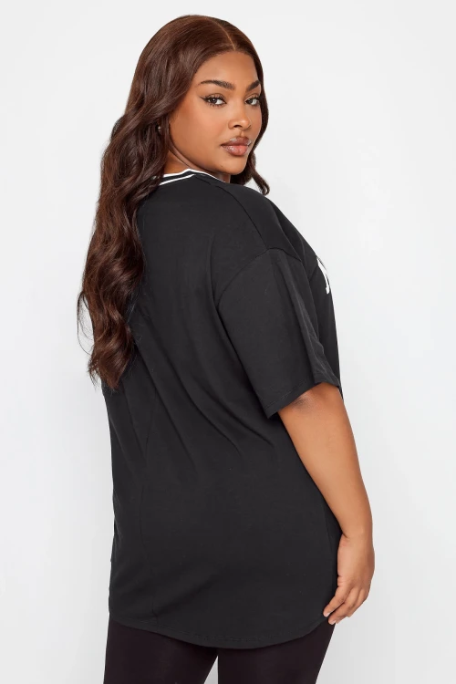 Büyük Beden Önü Baskılı V Yaka Yarım Kollu Uzun Kesim T-Shirt 302504