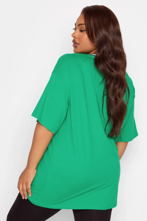 Büyük Beden Önü Baskılı V Yaka Yarım Kollu Uzun Kesim T-Shirt 302501