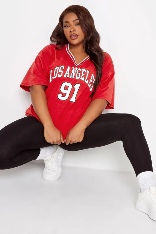 Büyük Beden Önü Baskılı V Yaka Yarım Kollu Uzun Kesim T-Shirt 302505