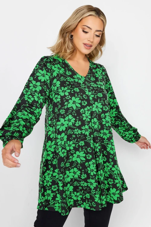 Büyük Beden V Yaka Uzun Kollu Bilekleri Lastikli Eteği Fırfırlı Likralı Bluz 321116