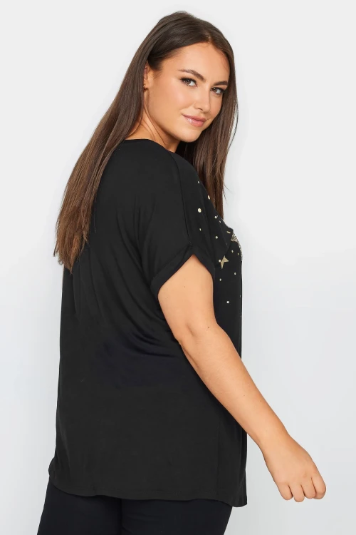 Büyük Beden V Yaka Yıldız Baskılı Kısa Kollu T-shirt 302279
