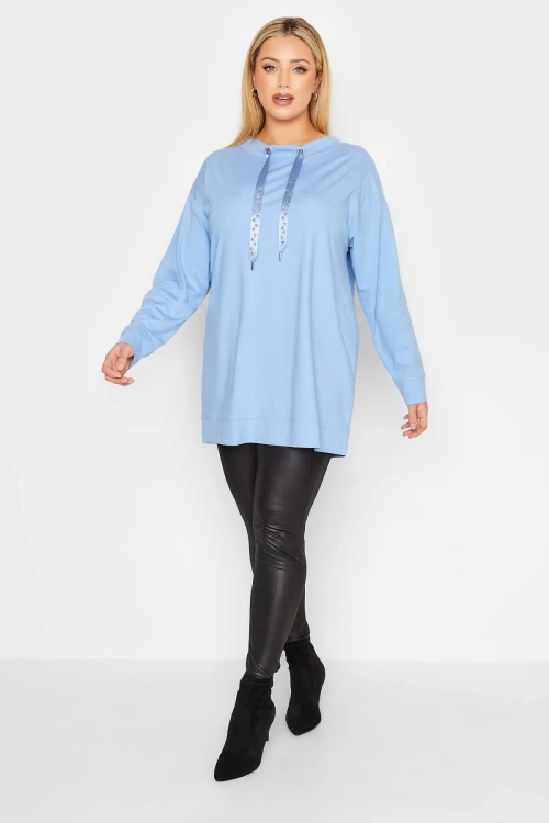 Büyük Beden Yıldız İşlemeli İpli Yaka Uzun Kesim Sweatshirt 301640