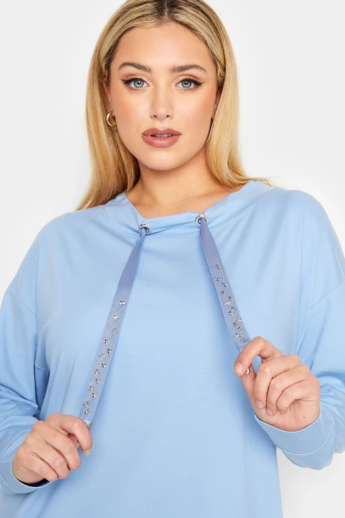 Büyük Beden Yıldız İşlemeli İpli Yaka Uzun Kesim Sweatshirt 301640