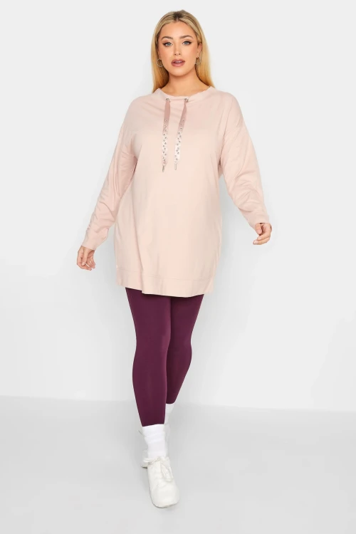 Büyük Beden Yıldız İşlemeli İpli Yaka Uzun Kesim Sweatshirt 301641