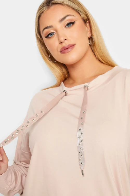 Büyük Beden Yıldız İşlemeli İpli Yaka Uzun Kesim Sweatshirt 301641