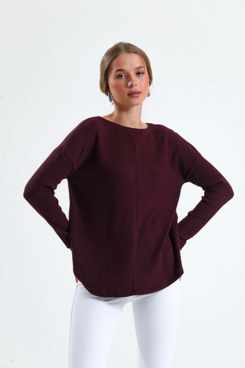 Bisiklet Yaka Yanları Fermuar Detaylı Mevsimlik Triko Sweatshirt 435660