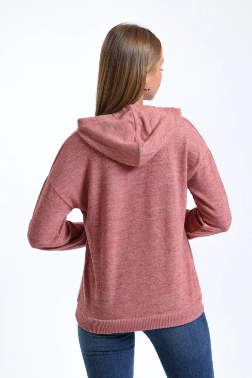 Kapüşonlu Yazı Baskılı Uzun Kollu Normal Kalıp İnce Triko Sweatshirt IHR-23Y-IZ1246264
