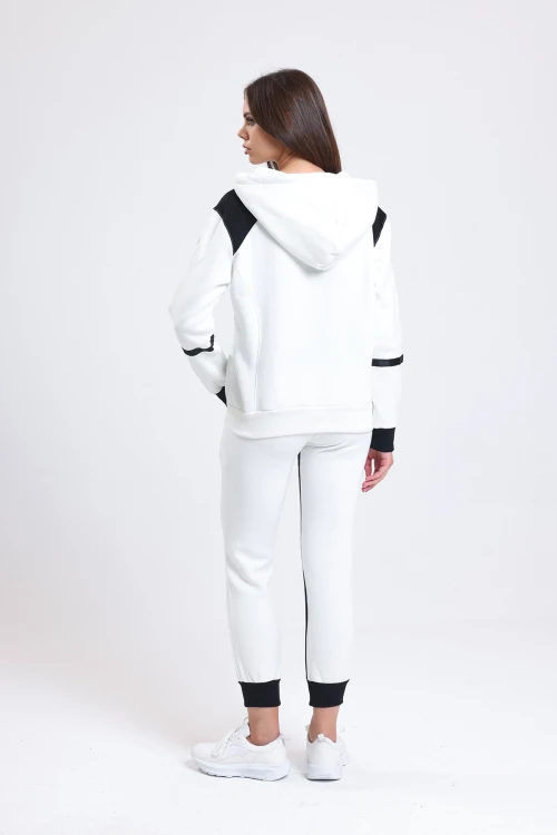 Kapüşonlu Altı ve Üstü Cepli Kolları Şeritli Dar Lastikli Paça Eşofman Takımı