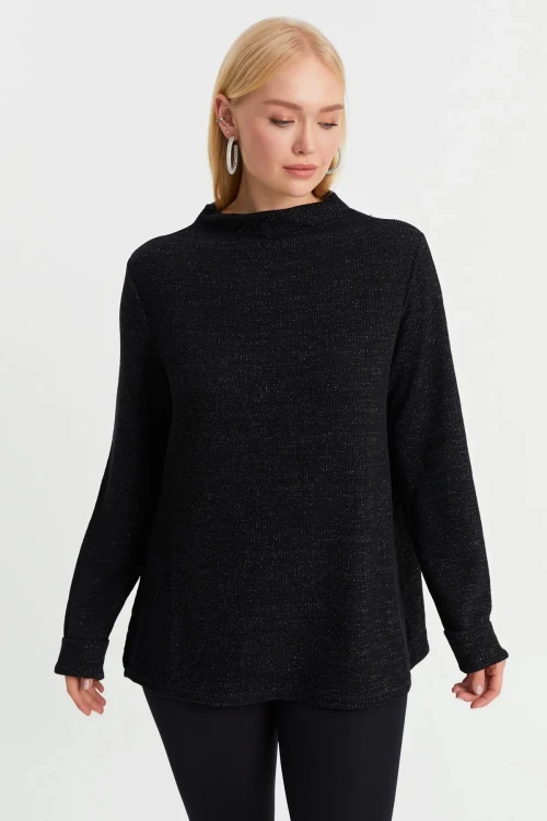 Sim Detaylı Yarım Balıkçı Yaka Uzun Kollu Triko Bluz IZ3BIG