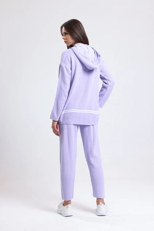 Triko Kapüşonlu Şerit Detaylı Düz Kesim Eşofman Takımı IZ3010