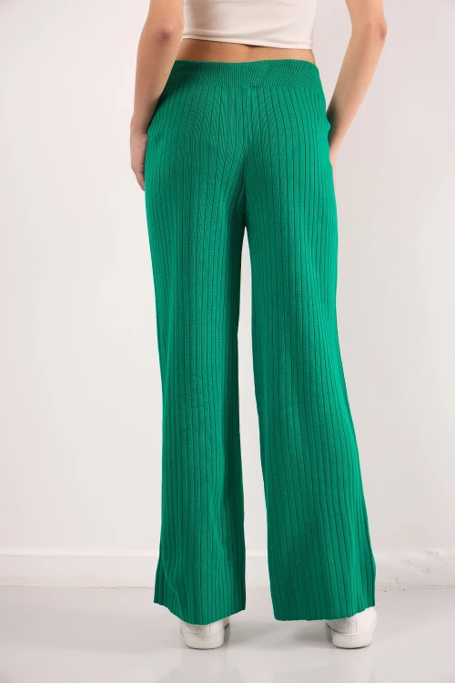 Beli Lastikli Büzgülü Geniş Kesim Paça Likralı Triko Pantolon