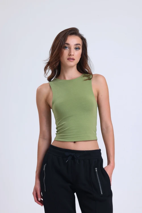 Bisiklet Yaka Kolsuz Crop Bluz VLMB-1248