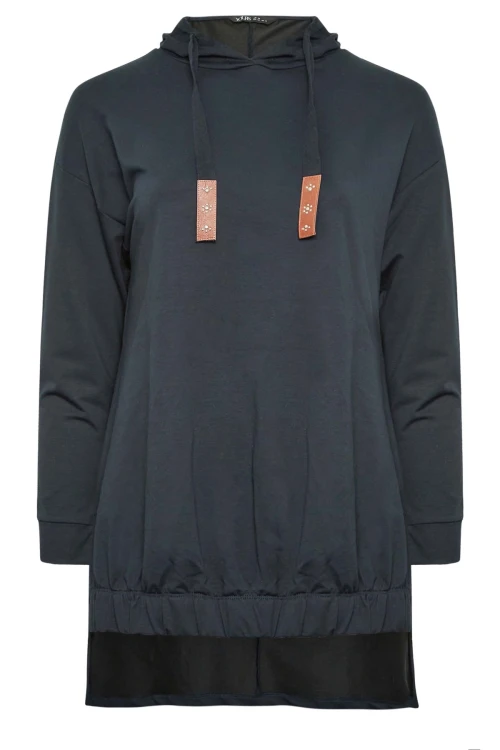 Büyük Beden Arkası Uzun Kapüşonlu Bağcıklı Uzun Kollu Sweatshirt 302574