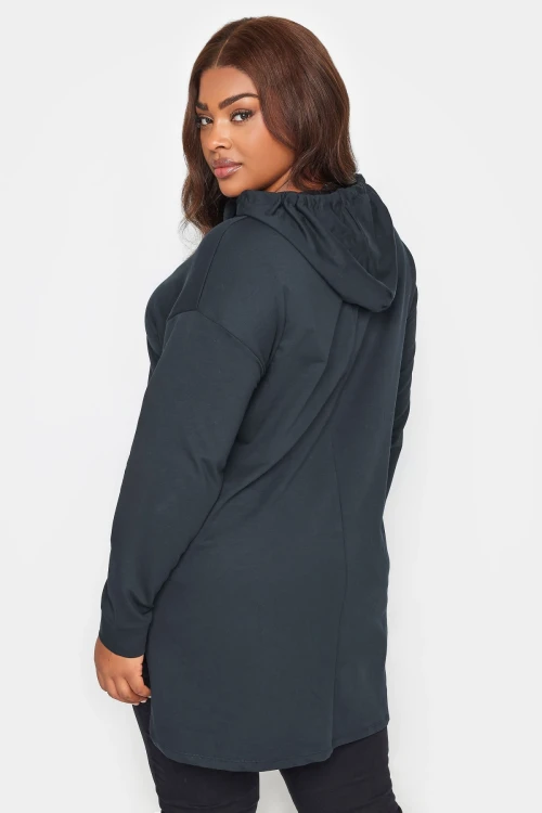 Büyük Beden Arkası Uzun Kapüşonlu Bağcıklı Uzun Kollu Sweatshirt 302574