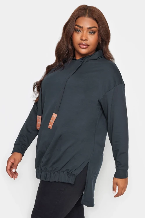 Büyük Beden Arkası Uzun Kapüşonlu Bağcıklı Uzun Kollu Sweatshirt 302574