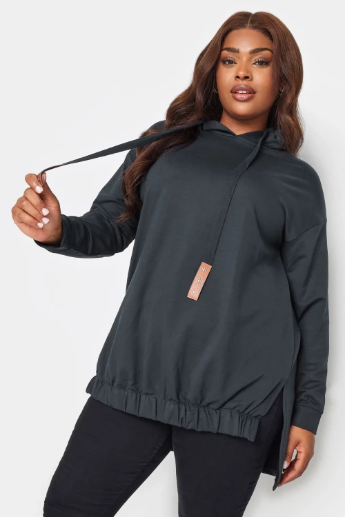 Büyük Beden Arkası Uzun Kapüşonlu Bağcıklı Uzun Kollu Sweatshirt 302574